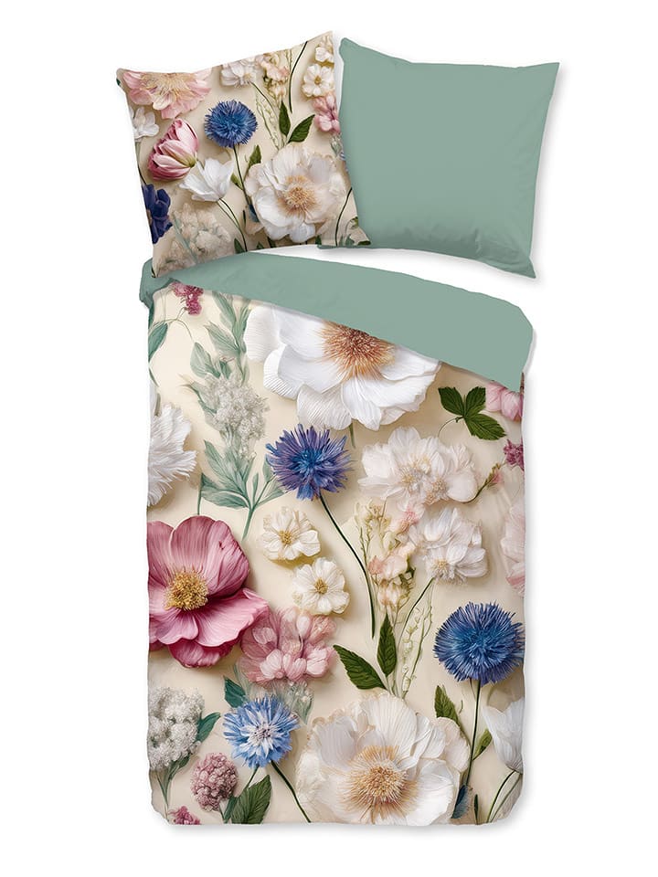 Good Morning Komplet pościeli flanelowej "Zelma" w kolorze kremowo-turkusowym rozmiar: 140x220 cm