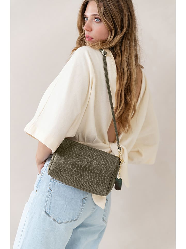 Anna Morellini Skórzana torebka "Luigina" w kolorze khaki - 25 x 16 x 7 cm rozmiar: onesize