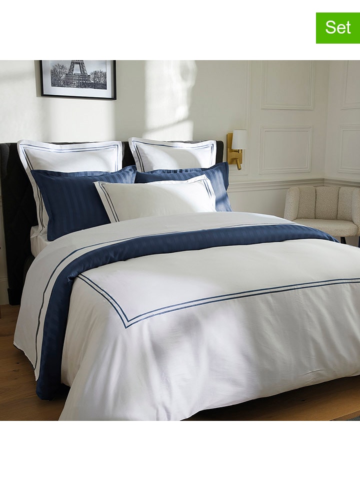 Cacharel textiles Satynowe poszewki (2 szt.) "La Rochelle" w kolorze biało-granatowym rozmiar: 80x80 cm