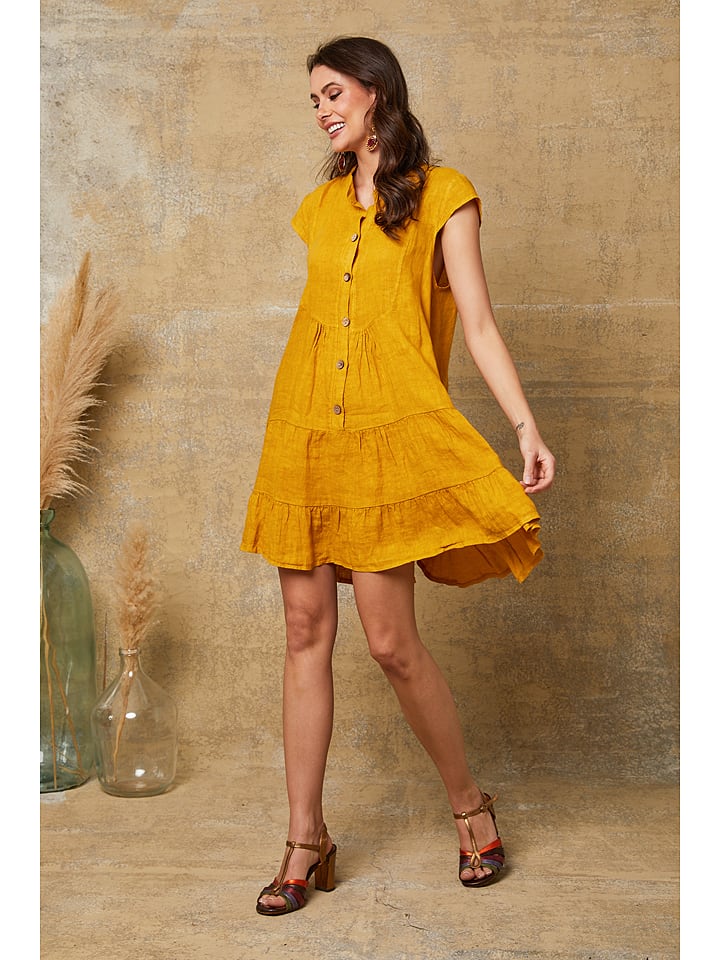 Fleur de Lin Lniana sukienka "Deka" w kolorze musztardowym rozmiar: XXL