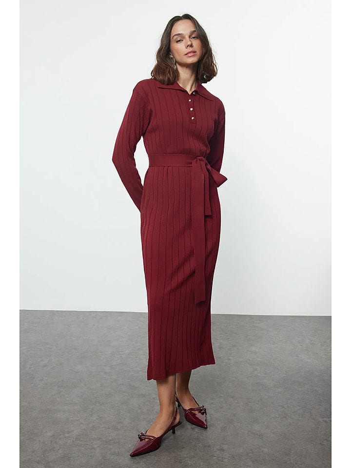 trendyol Sukienka dzianinowa w kolorze bordowym rozmiar: M