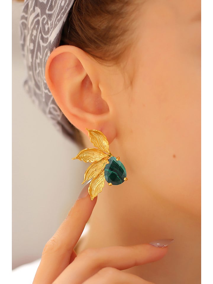 Pierres delicates Pozłacane kolczyki-wkrętki z malachitami rozmiar: onesize