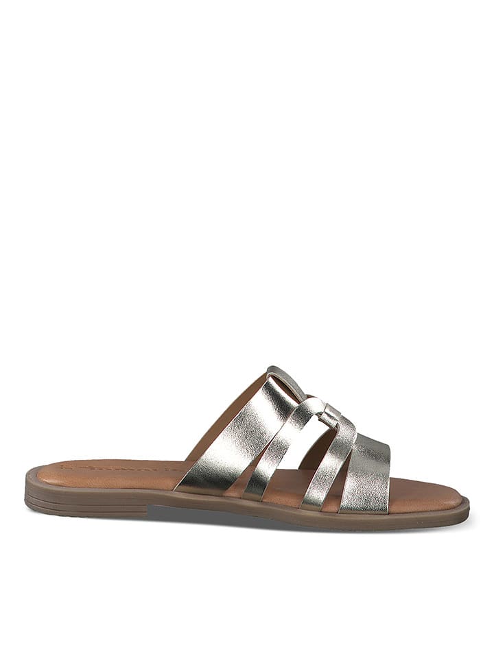 Tamaris Skórzane klapki w kolorze złotym rozmiar: 39