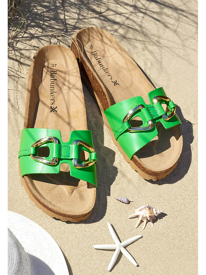 BABUNKERS Family Skórzane klapki w kolorze zielonym rozmiar: 39