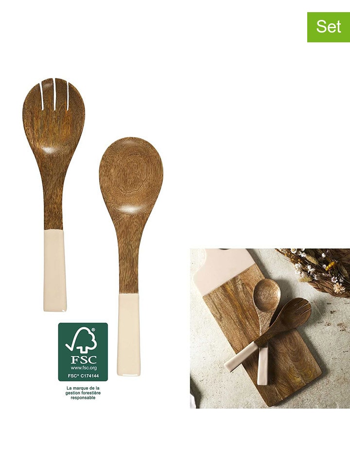 Ethnical Life Sztućce sałatkowe (2 szt.) w kolorze brązowo-beżowym - dł. 30 cm rozmiar: onesize