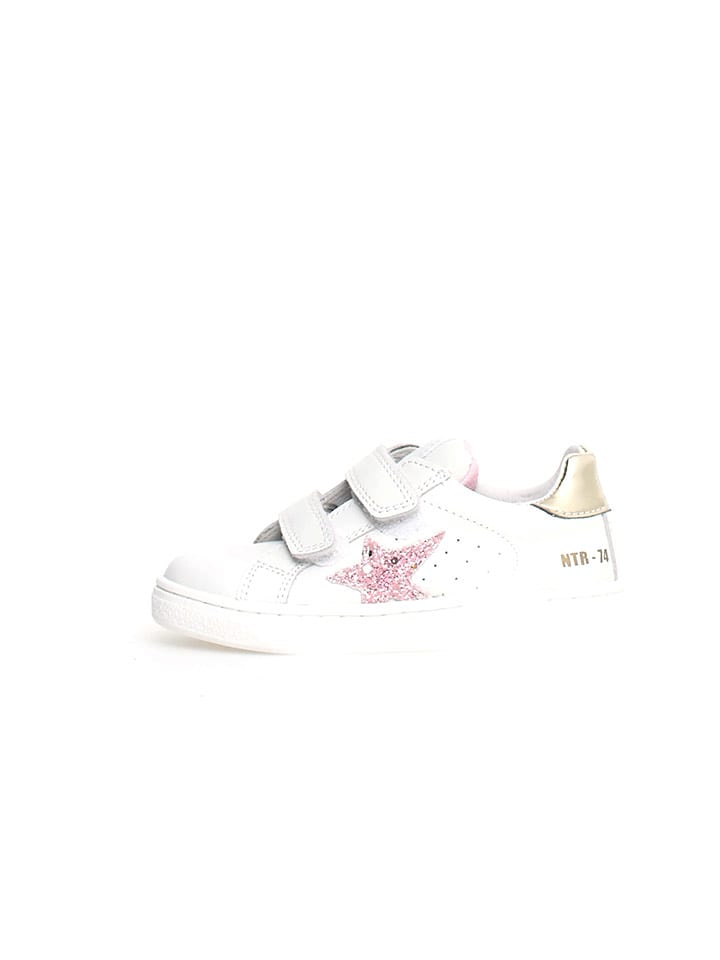 Naturino Skórzane sneakersy "Pinn" w kolorze złoto-biało-jasnoróżowym rozmiar: 32