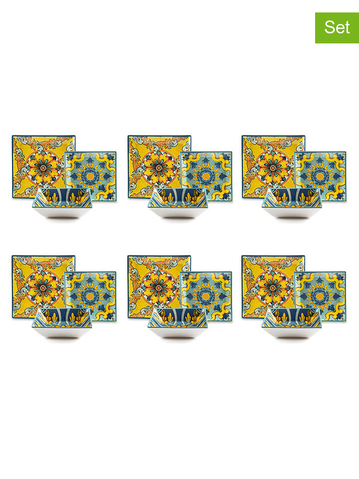 Trendy Kitchen by EXCÉLSA 18-częściowy zestaw talerzy "Trinacria" w kolorze błękitno-żółtym rozmiar: onesize