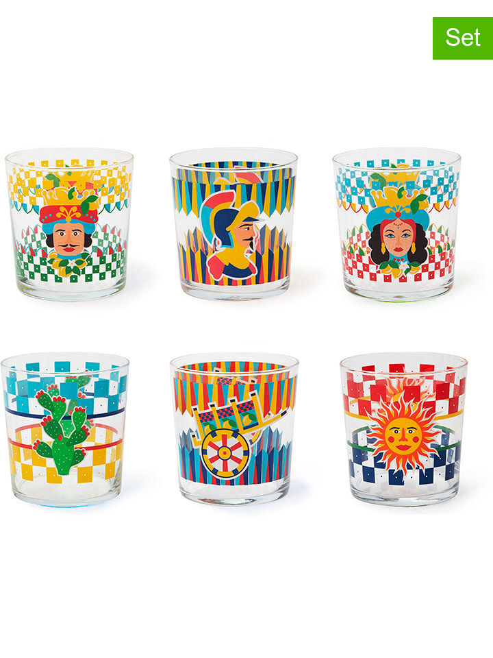 Trendy Kitchen by EXCÉLSA Szklanki (6 szt.) "Sicilian Rhapsody" w różnych kolorach - 350 ml rozmiar: onesize