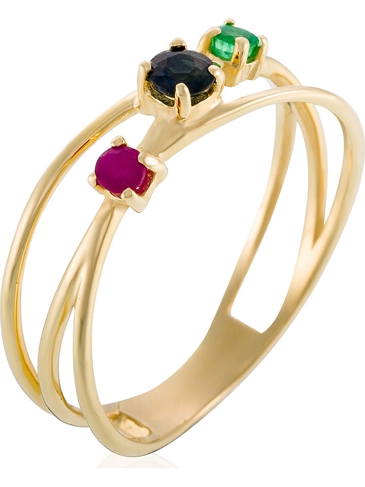 OR ÉCLAT Złoty pierścionek "Multi amour" z kamieniami szlachetnymi rozmiar: 48