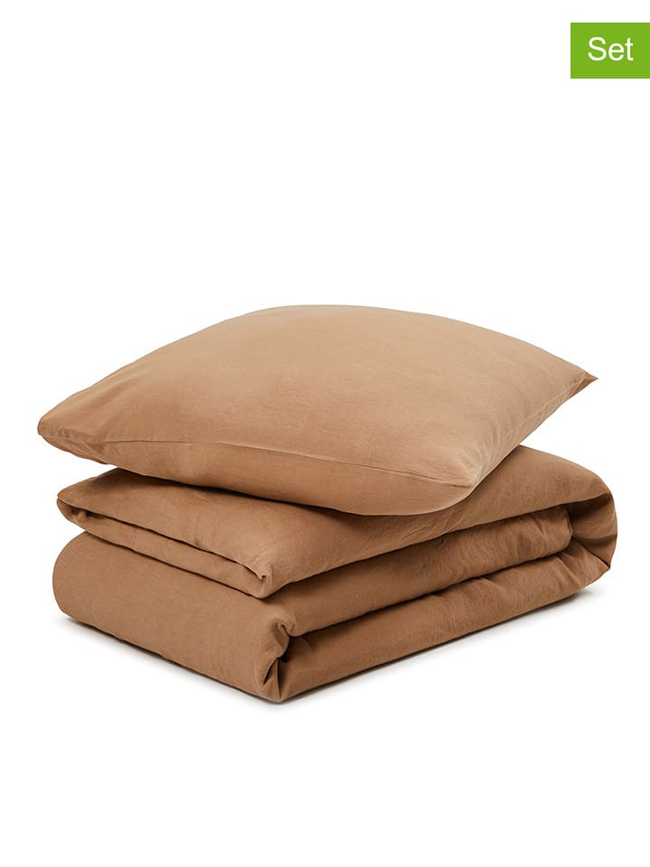 Lanerossi 2-częściowy zestaw lniany w kolorze jasnobrązowym rozmiar: 135x200 cm