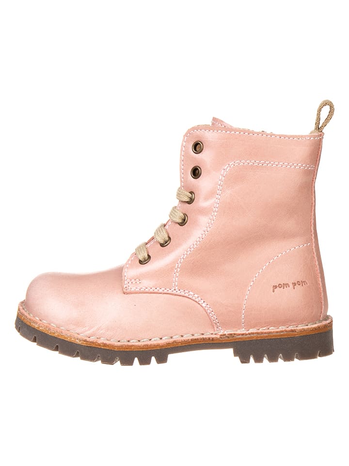 POM POM Skórzane botki zimowe w kolorze jasnoróżowym rozmiar: 34