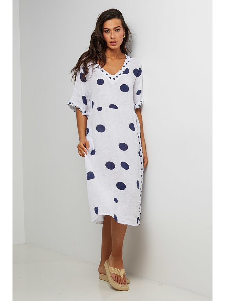 Le Monde du Lin Lniana sukienka w kolorze biało-granatowym rozmiar: 34/36