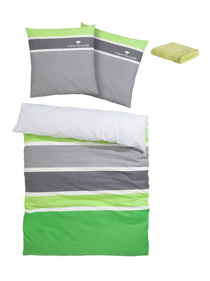 Tom Tailor home Komplet pościeli renforcé "Felix" w kolorze zielono-szarym - 200 x 135 cm rozmiar: onesize