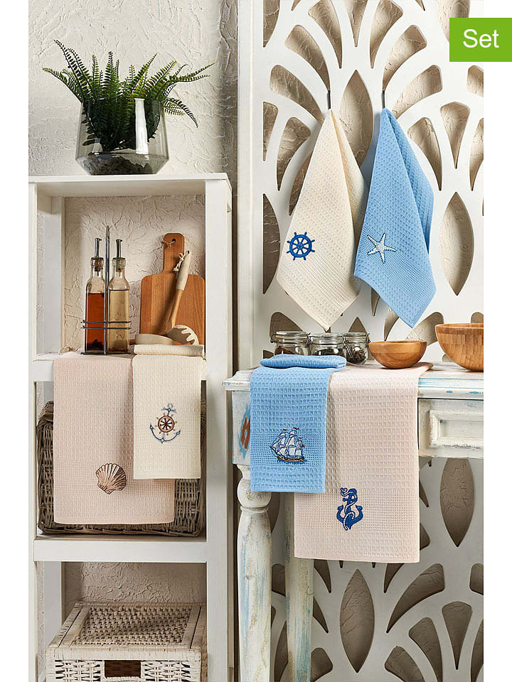 Colourful Cotton Ściereczki (6 szt.) w kolorze kremowo-błękitno-jasnoróżowym do naczyń rozmiar: 40x60 cm