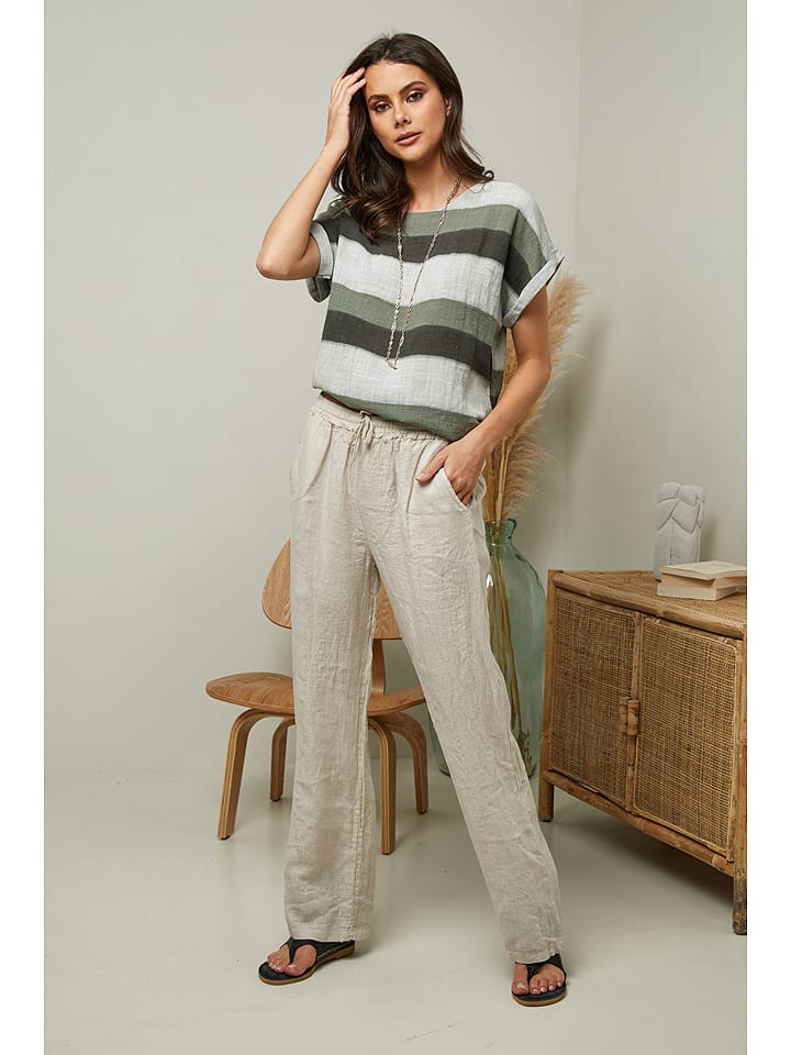 Fleur de Lin Lniane spodnie "Garancel" w kolorze beżowym rozmiar: XXL