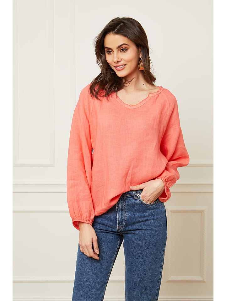 Joséfine Lniana bluzka "Celiane" w kolorze koralowym rozmiar: XL