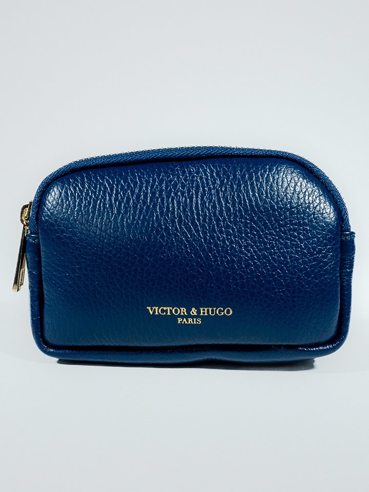 Victor & Hugo Paris Skórzany portfel "Gema" w kolorze niebieskim - 15 x 10 x 5 cm rozmiar: onesize