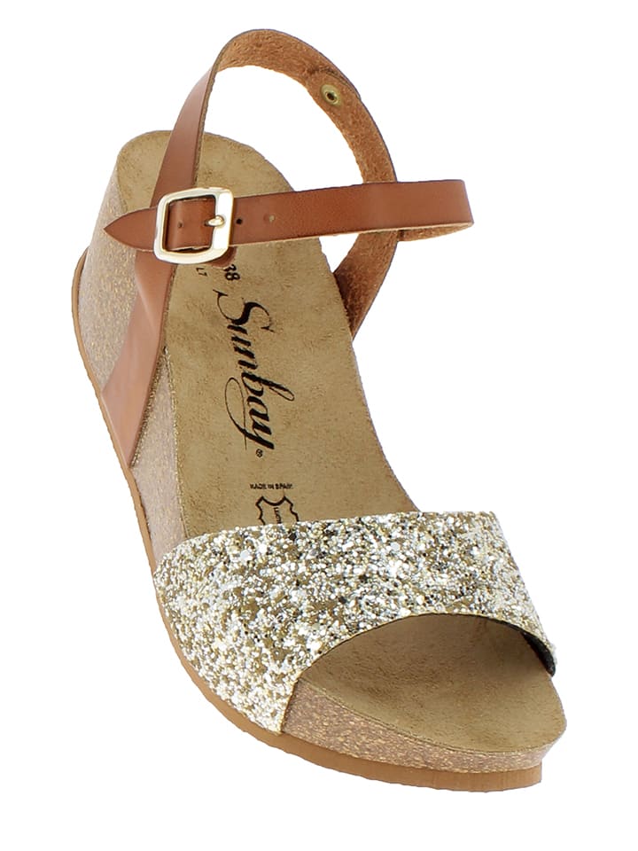 Sunbay Skórzane sandały "Yucca" w kolorze złoto-jasnobrązowym na koturnie rozmiar: 40