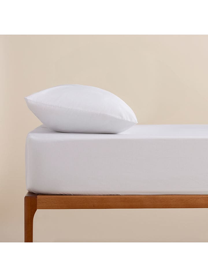 Pierre Cardin Perkalowe prześcieradło w kolorze białym na gumce rozmiar: 150x200 cm