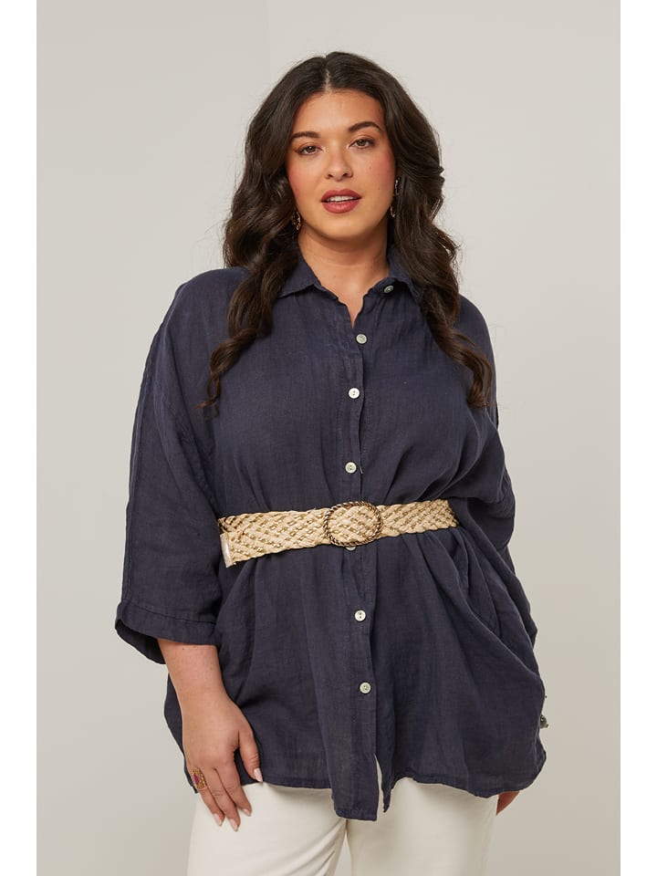 Curvy Lady Lniana koszula w kolorze granatowym rozmiar: 48/50