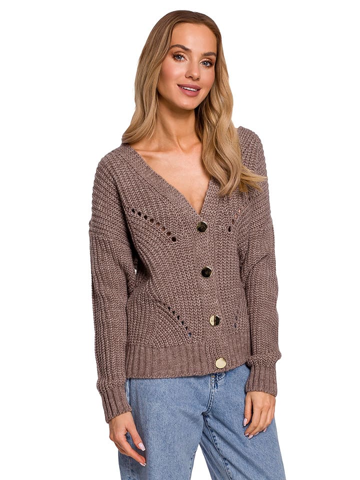 made of emotion Kardigan w kolorze jasnobrązowym rozmiar: L/XL