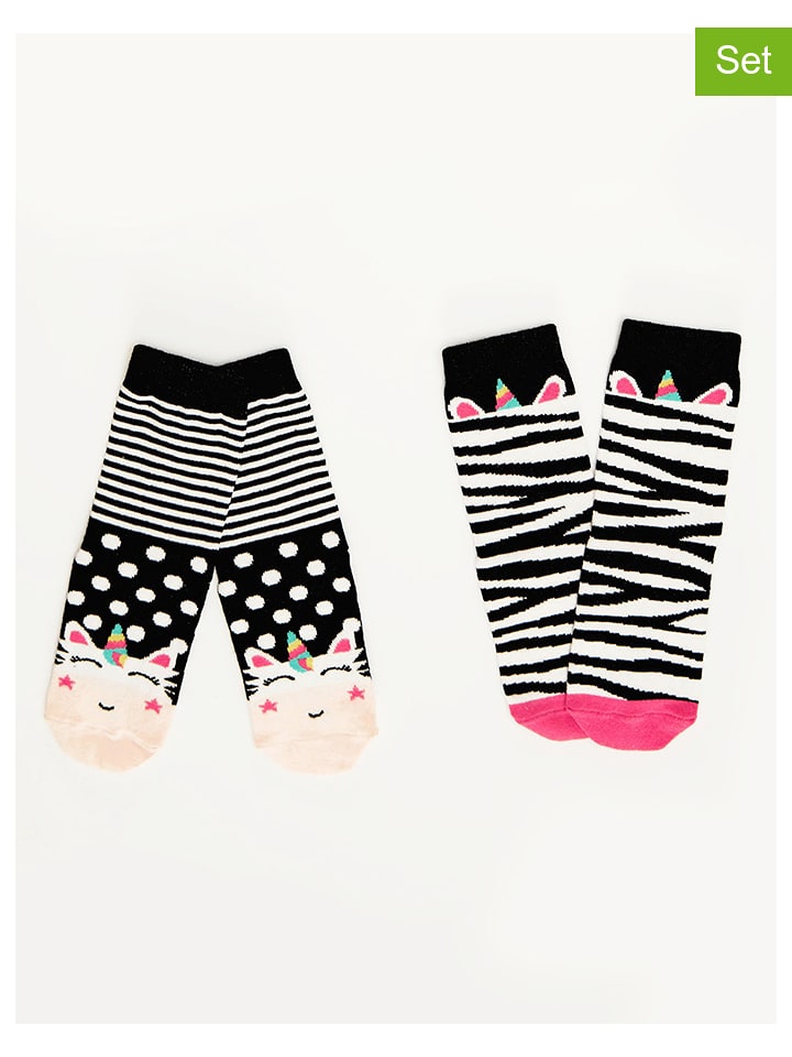 Denokids Skarpety (2 pary) "Zebra" w kolorze czarno-białym rozmiar: 104/110