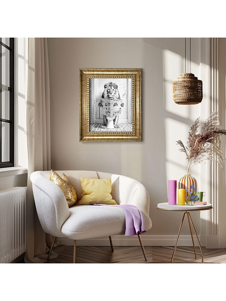 Orangewallz Druk artystyczny "Lion Toilet" w ramce rozmiar: 40x50 cm