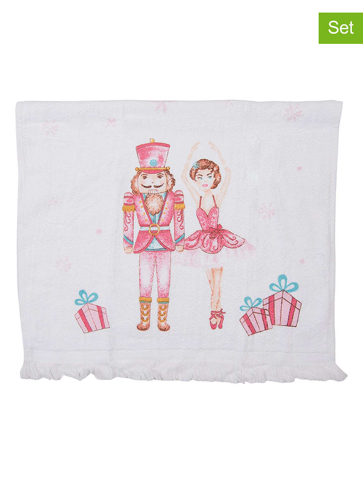 Clayre & Eef Ręczniki (2 szt.) w kolorze biało-różowym dla gości - 66 x 40 cm rozmiar: onesize