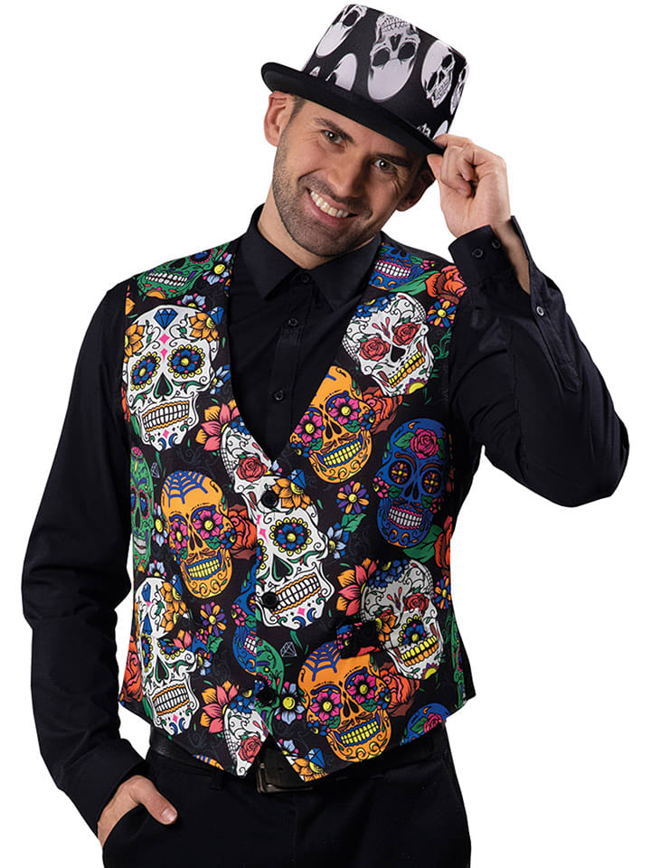 Party x People Kamizelka kostiumowa "La Catrina" w kolorze czarnym ze wzorem rozmiar: 48/50