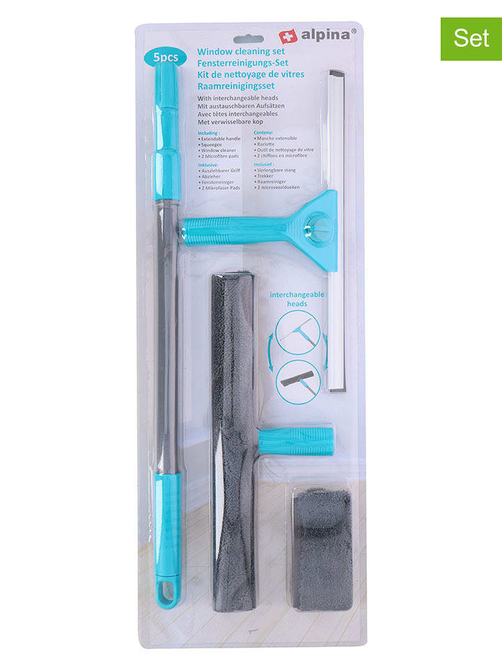 Alpina 5-częściowy zestaw w kolorze szaro-turkusowym do mycia okien rozmiar: onesize