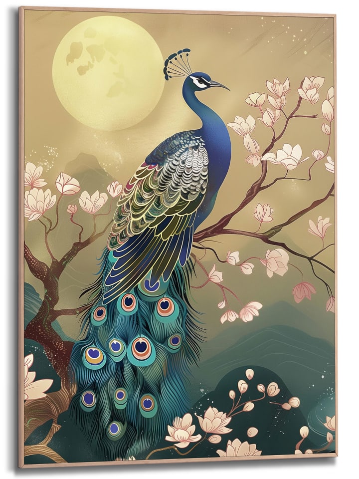 Orangewallz Druk artystyczny "Shiny Peacock" w ramce rozmiar: 50x70 cm