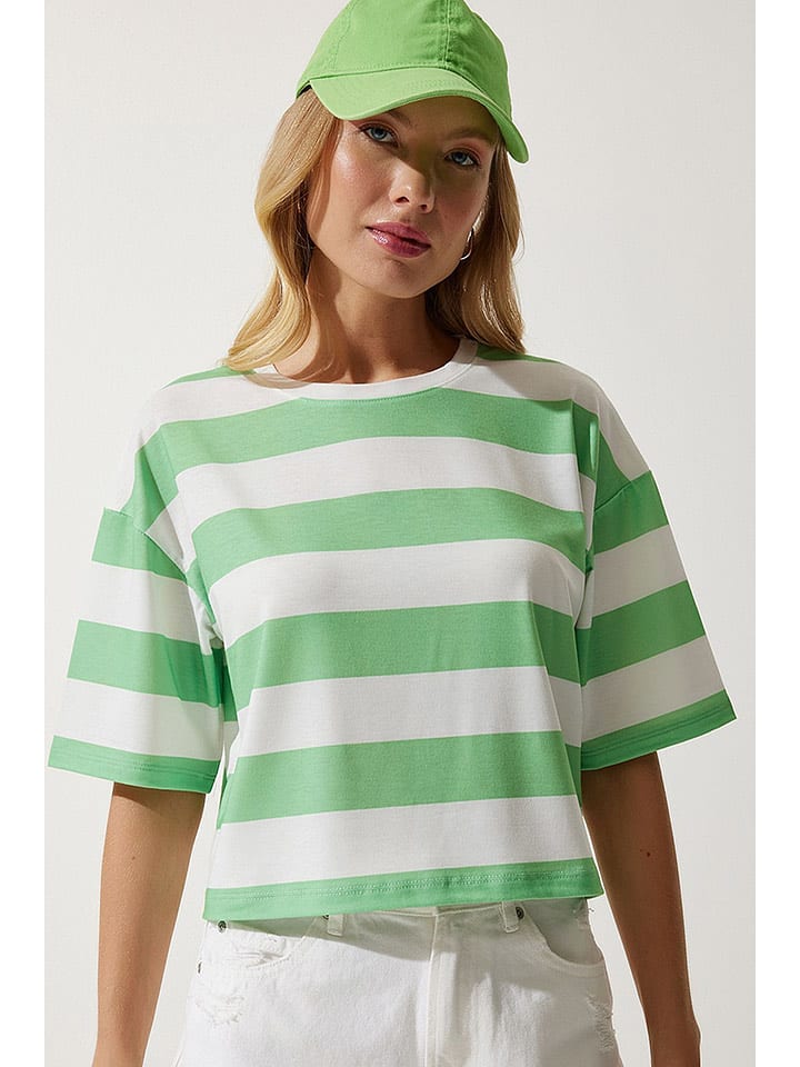 Happiness Istanbul Koszulka w kolorze biało-zielonym rozmiar: 38