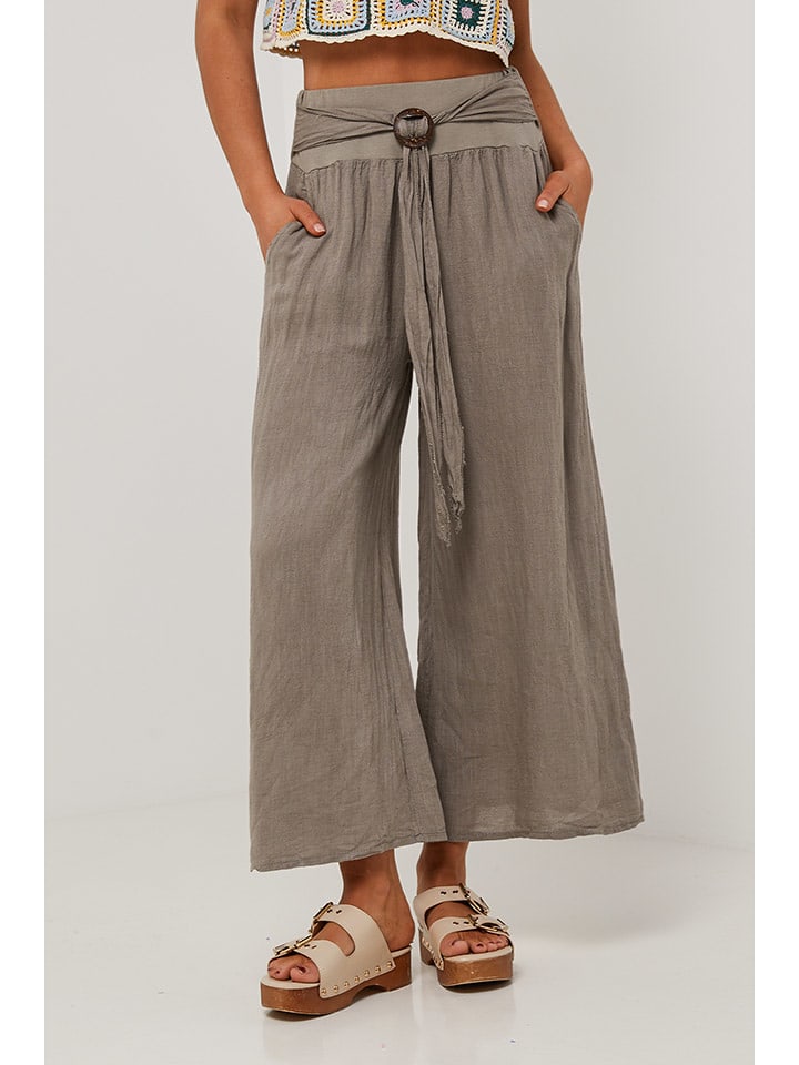 Le Monde du Lin Lniane spodnie w kolorze beżowym rozmiar: 38/40