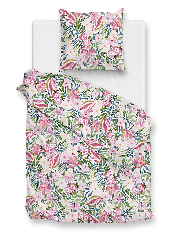 Zo!Home Komplet pościeli satynowej "Evita" w kolorze zielono-jasnoróżowym rozmiar: 200x220 cm