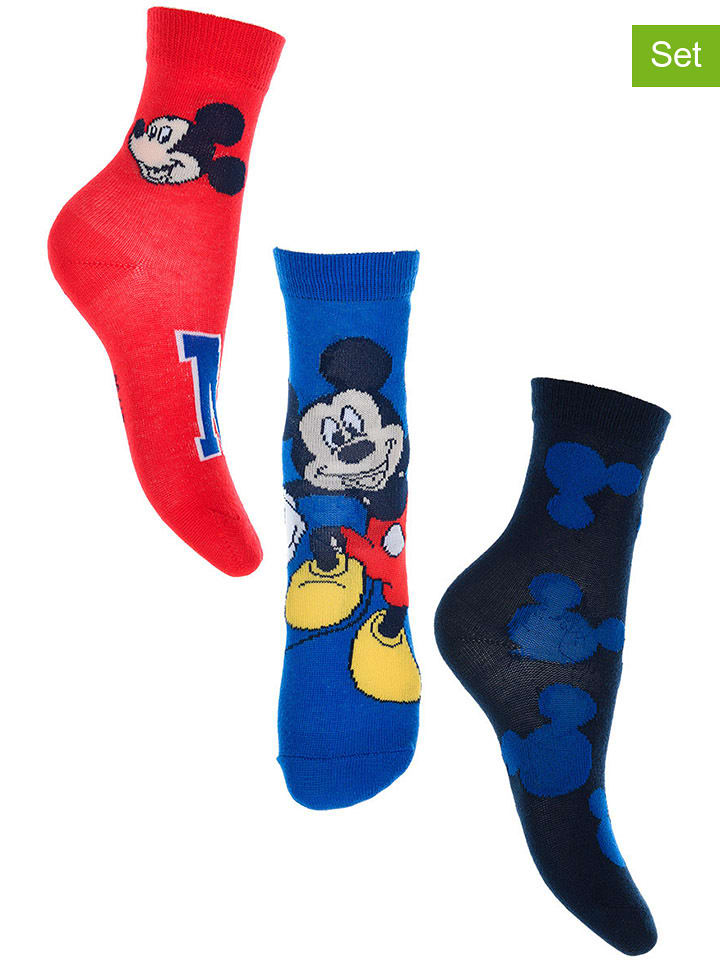 Disney Mickey Mouse Skarpety (3 pary) "Miki" w kolorze niebiesko-czerwonym rozmiar: 23-26