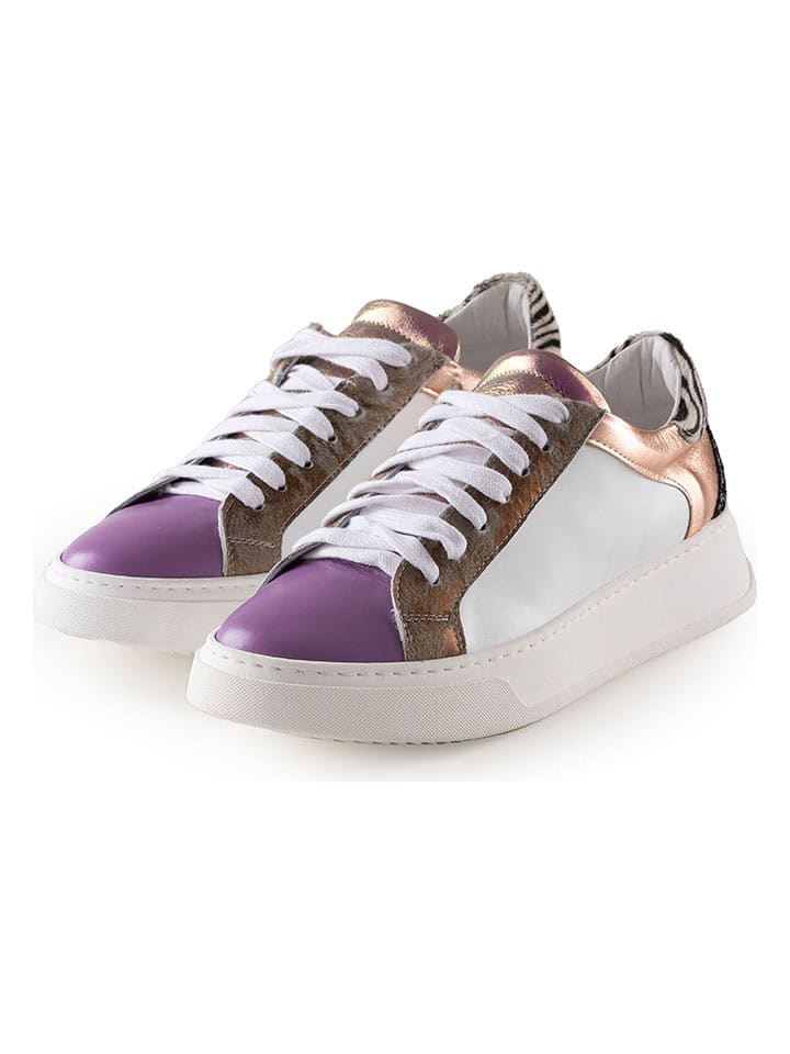 Anna Morellini Skórzane sneakersy "Biama" w kolorze kremowo-fioletowym rozmiar: 41