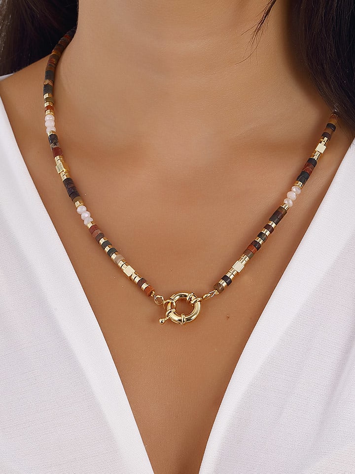 Nakkash Pozłacany naszyjnik z waryscytem i elementem ozdobnym - dł. 42 cm rozmiar: onesize