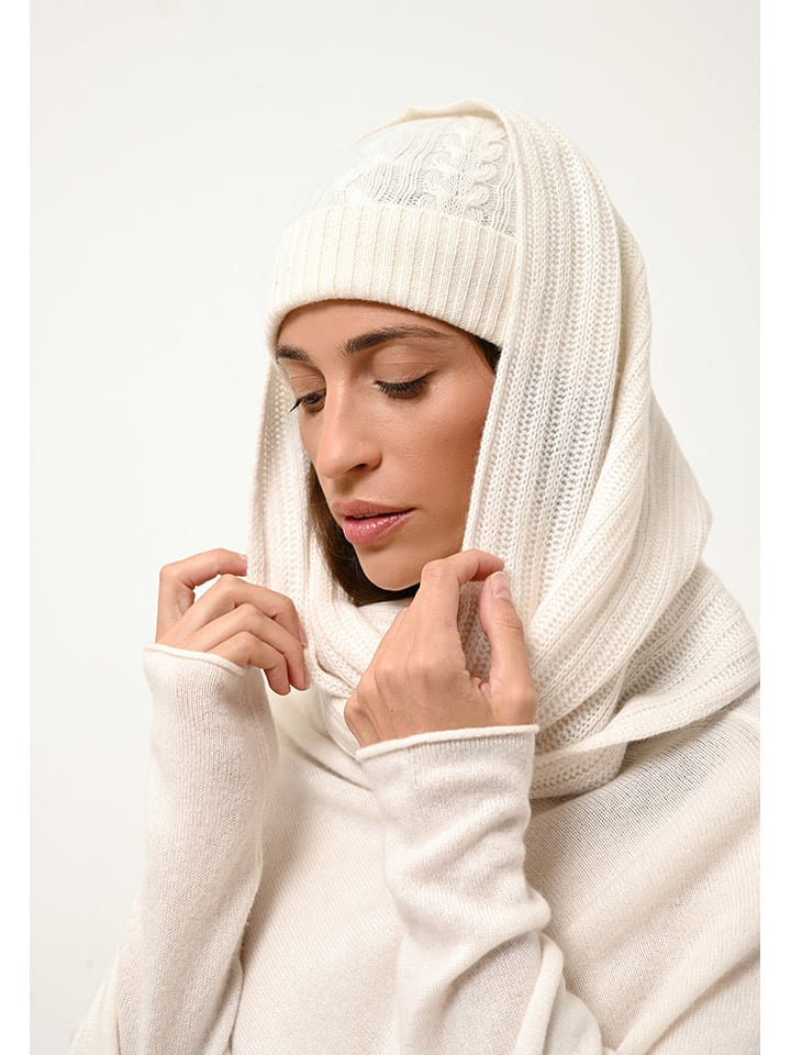 Just Cashmere Kaszmirowy szal-koło "Hutton" w kolorze kremowym - 65 x 50 cm rozmiar: onesize