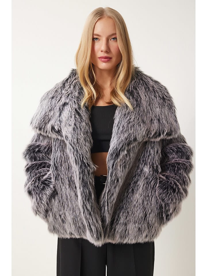 Happiness Istanbul Kurtka w kolorze szarym ze sztucznego futra rozmiar: onesize