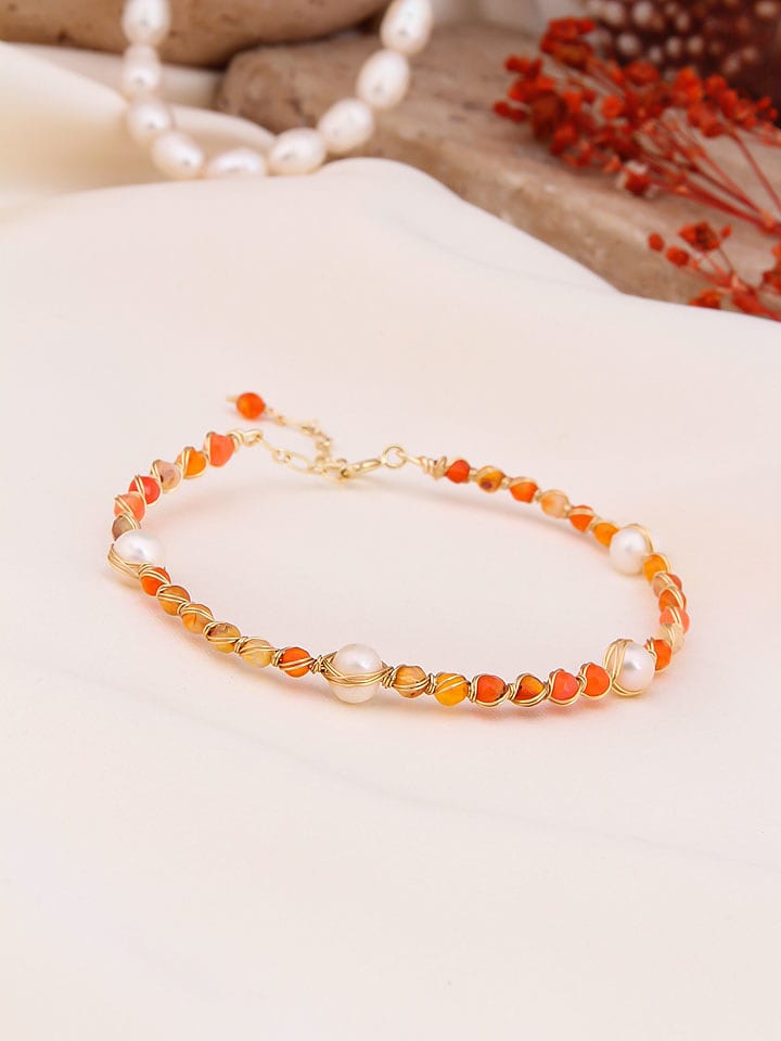 Pierres de Jade Pozłacana bransoletka z perłami i kryształami rozmiar: onesize