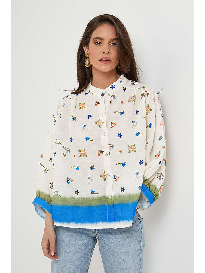 Rodier Lin Lniana bluzka w kolorze biało-niebieskim rozmiar: L/XL