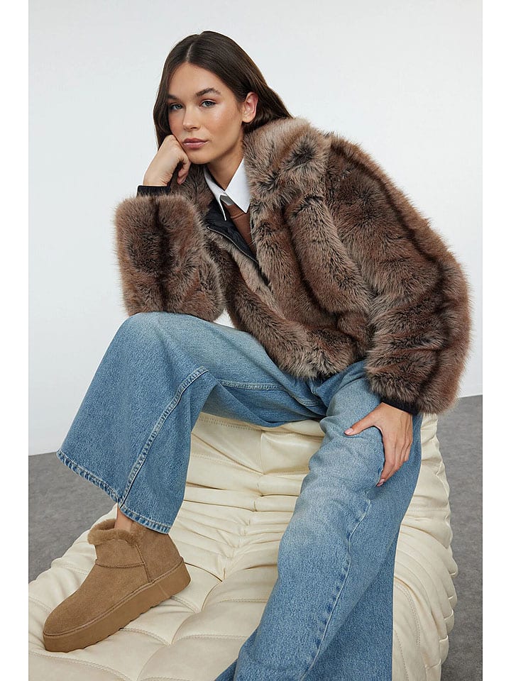 trendyol Kurtka pluszowa w kolorze brązowym rozmiar: L