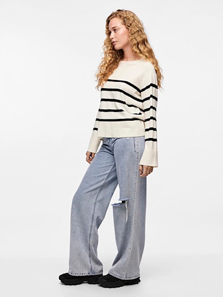 Pieces Koszulka w kolorze kremowo-czarnym rozmiar: M