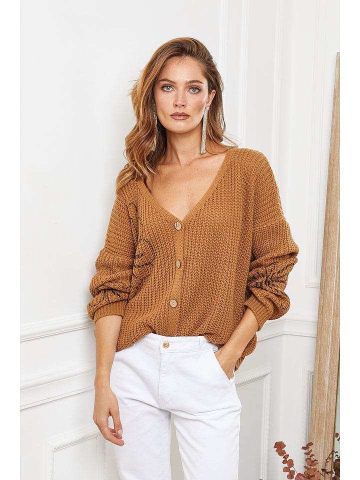 Joséfine Kardigan "Beegees" w kolorze jasnobrązowym rozmiar: M