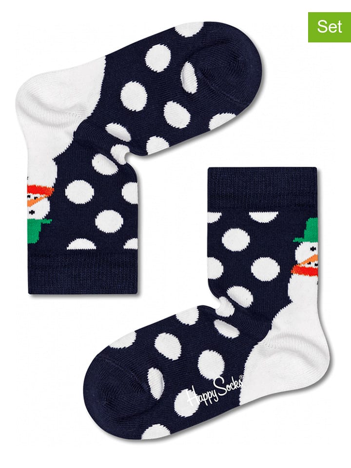 Happy Socks Skarpety (2 pary) "Jumbo Snowman" w kolorze granatowym ze wzorem rozmiar: 13-21