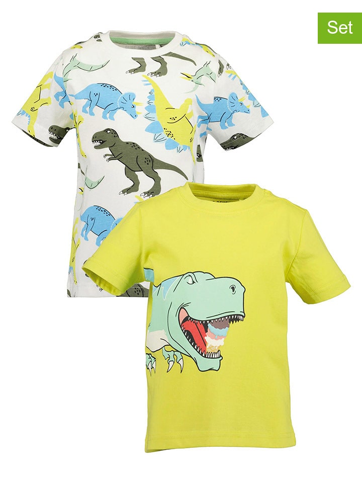 Blue Seven Koszulki (2 szt.) w kolorze żółto-oliwkowym ze wzorem rozmiar: 98