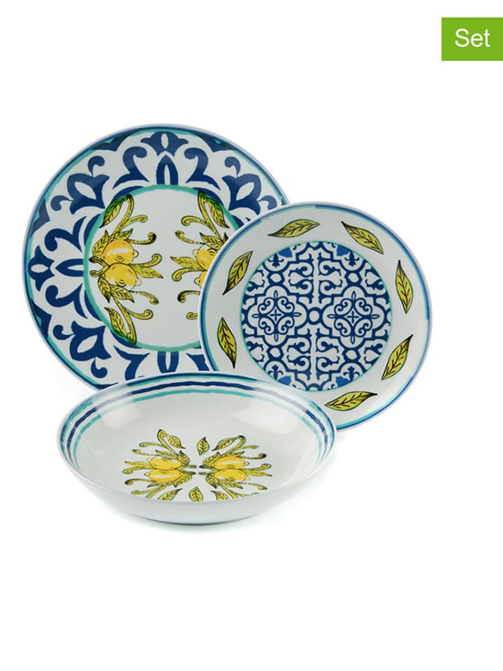 Trendy Kitchen by EXCÉLSA 18-częściowy zestaw talerzy "Amalfi" w kolorze niebiesko-żółtym rozmiar: onesize