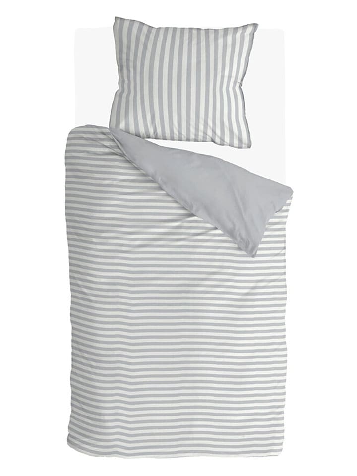 Walra Komplet pościeli dżersejowej "Soft & Coz" w kolorze biało-jasnoszarym rozmiar: 140x220 cm