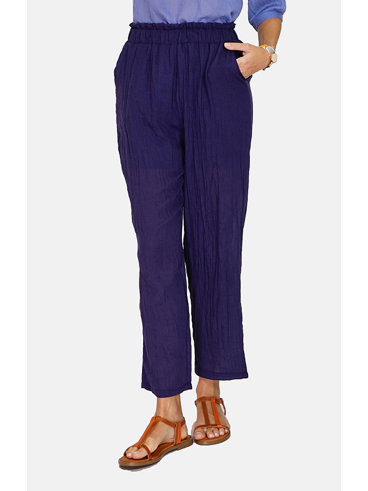 Le Jardin du Lin Lniane spodnie w kolorze granatowym rozmiar: 42