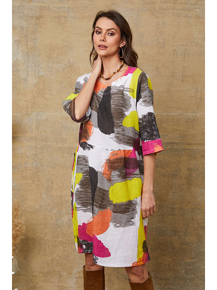 Fleur de Lin Lniana sukienka "Quincy" w kolorze białym ze wzorem rozmiar: XL